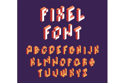 Pixel font. Retro block alphabet game in retro style 90s cubic letters