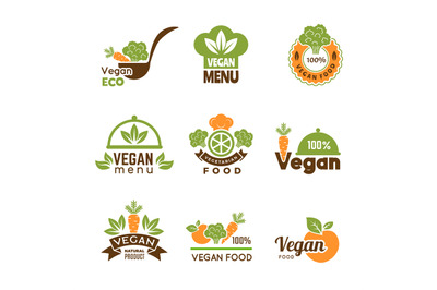 Vegan logo. Healthy food vegetarian ecology emblem natural lifestyle s