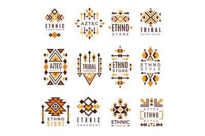 Ethnic logo. Trendy tribal symbols geometric shapes indian decorative