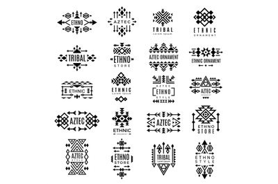 Tribal logotypes. Aztec native decoration identity traditional ornamen