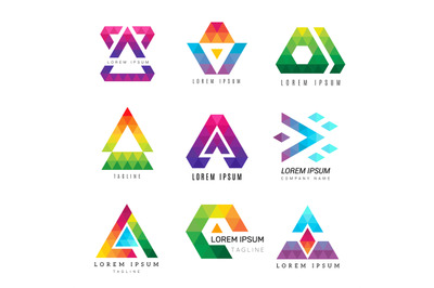 Polygonal triangle logo. Business colored identity abstract symbols po