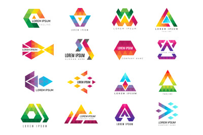 Triangle logo. Business advertizing template polygonal colored symbols