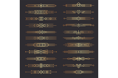 Art deco dividers. Lines shapes decorative borders minimal swirl decor