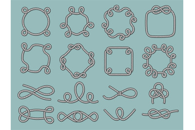 Lasso nautical frames. Rope marine knot tied decorative circle shapes