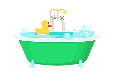 Bathroom yellow duck. Relax water foam bubbles with rubber duck shower