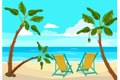 Beach palm tree. Summer background seaside tropical landscape vector i