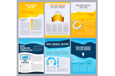 Business flyers. Corporate brochure booklet pages vector layout design