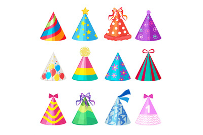 Birthday caps. Cartoon party decoration celebration element vector col