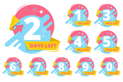 Day left badges. Numbers shopping sales time business stickers vector