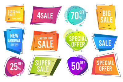 Sale banners. Trendy color modern line banners promo labels drop price