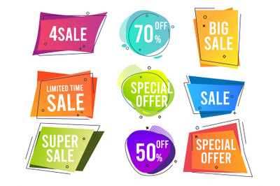 Banners. Colored shapes trendy flat promo banners price discount shopp