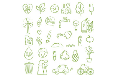 Ecologic doodle. Green energy concept pictures collection clean enviro