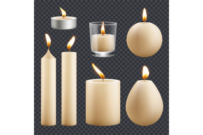 Candles collection. Decorative birthday celebration wax candles flame