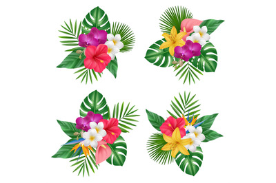 Flowers bouquet. Tropical exotic plants bali nature forest vector real