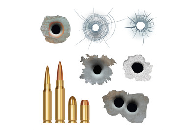 Bullets realistic. Damaged cracked gun holes surfaces and bullets diff