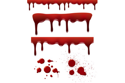 Blood splashes. Red dribble drops bloodstain splash liquid elements br