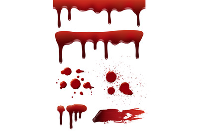 Blood drops. Horror death symbols bloody splashes liquid splatter vect