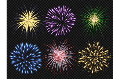 Fireworks explosion. Birthday party big bang festive sparkling vector