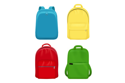 Backpack realistic. School bag personal leather travel luggage vector