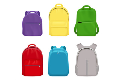 School backpack. College realistic students handy items luggage travel