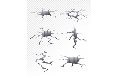 Cracked ground. Damaged catastrophe dry earth 3d crack hole vector col