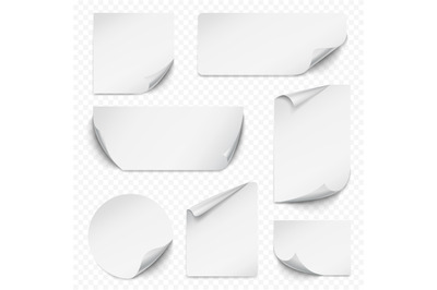 Curled sticker. Blank etiqueta rectangular paper with curved corners e