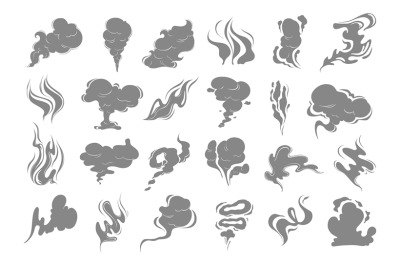 Smoke clouds silhouettes. Vector vapour icons set. Steam illustration