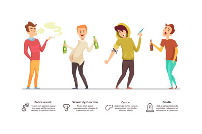 Addiction dangerous. Danger of alcoholism, drugs, smoking illustration