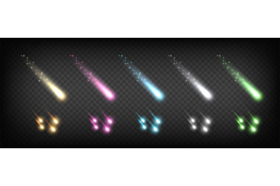 Falling comets. Colorful glow effects. Shine lightning vector abstract