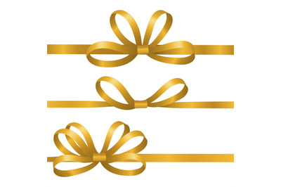 Gold silk ribbons. Satin bows vector elements. Realistic ribbons for g