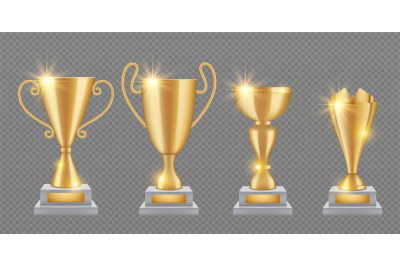 Gold trophy. Realistic golden award cups collection. Shine trophies is