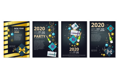 New Year party banners. 2020 Year eve invitation templates. Vector fes