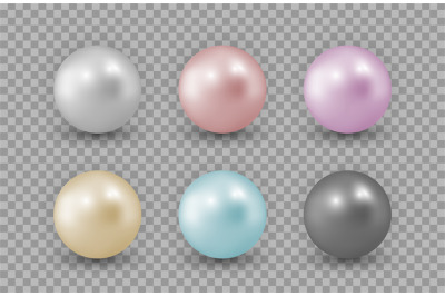 Realistic pearls. Color vector pearls isolated on transparent backgrou