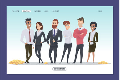 Successful business team. Teamwork web page template. Businesspeople a