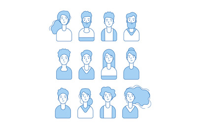 Blue line avatars. Various male and female characters anonymous funny