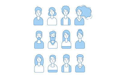 Line avatars collection. Web internet profile characters faces male an