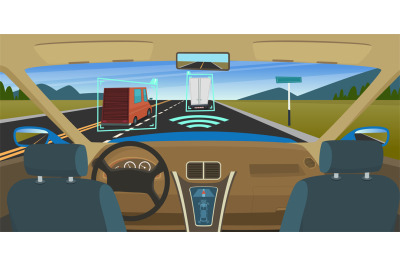 Autonomous car. Feature vehicles new smart computer technology for saf