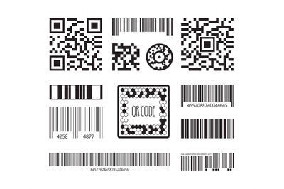 Barcode symbols. Coding products sticker qr digital code technology ve