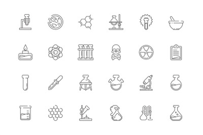 Science icons. Chemistry test tubes beakers biology lab chemical equip