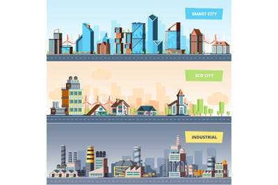 Urban landscape. Industrial smart and eco city modern buildings air po