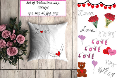 Bundle of colorful Valentines day. Holliday