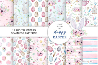 Watercolor Spring Easter Digital Paper, Seamless Pattern