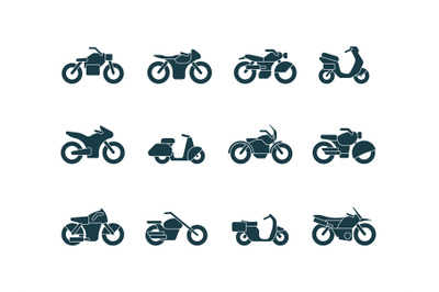 Motorcycle silhouettes. Vehicle symbols motorbikes travel cycling bike