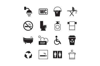 Wc pictogram. Male and female public toilets icons restroom entrance s