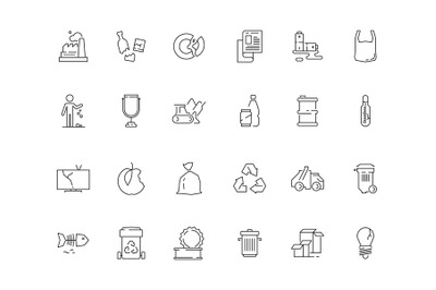 Garbage icon. Rubbish plastic and paper garbage recycle bins vector sy