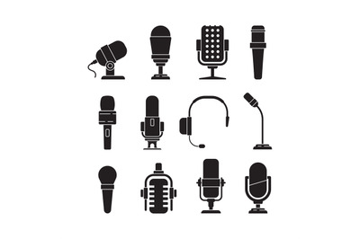 Microphone icons. Music singer items conference recorder for journalis