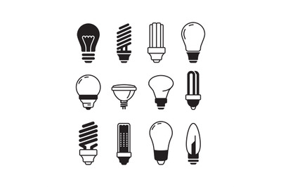 Bulb icons. Lights energy modern lamp vector bulb collection