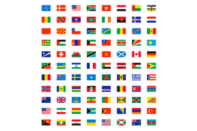 Country flags. World wide independence map name of different flags ban