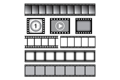 Film strip. Cinema or photo tape movie 35mm strip reels vector graphic