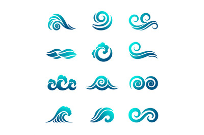 Stylized wave logo. Ocean and sea water graphics flowing wave swimming